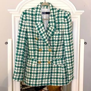 ZARA WOMEN NEW TEXTURED HOUNDSTOOTH DOUBLE BREASTED BLAZER